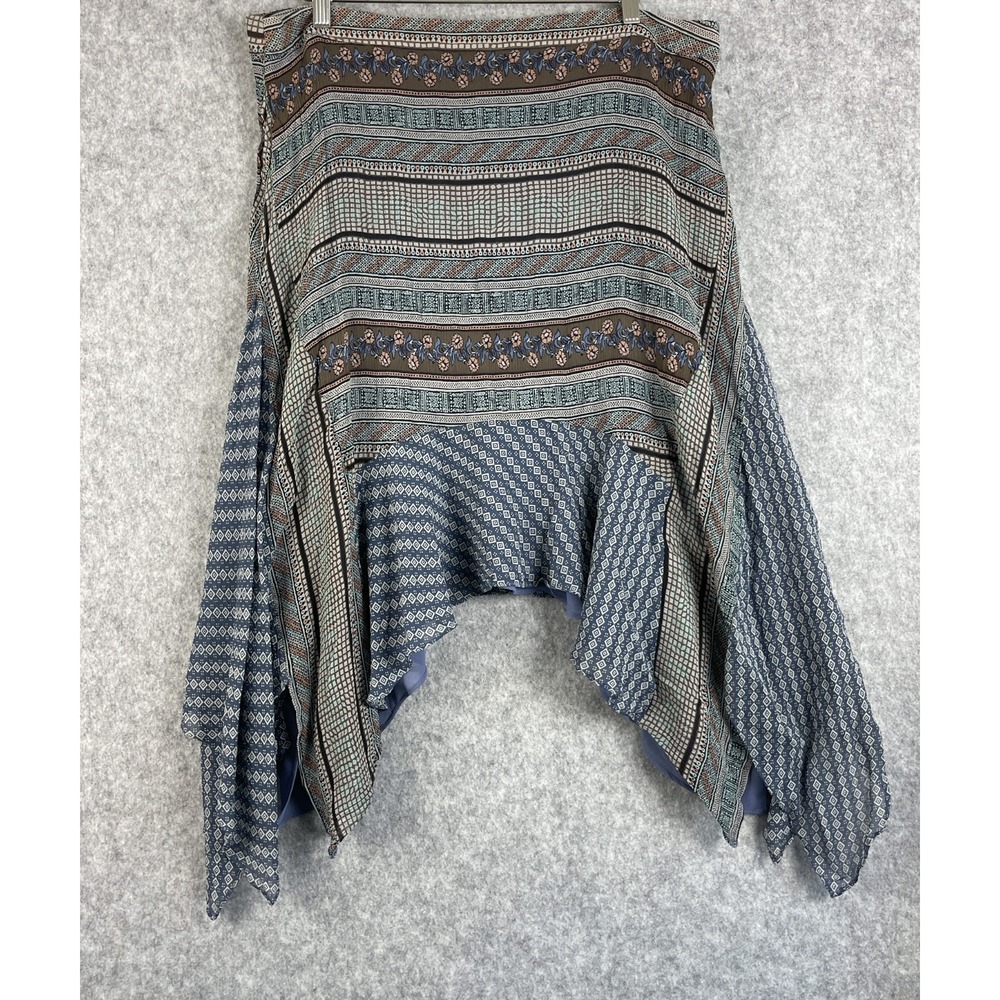 Sundance Silk Skirt Womens 16 Blue Asymmetrical Handkerchief Pattern Boho Hippie